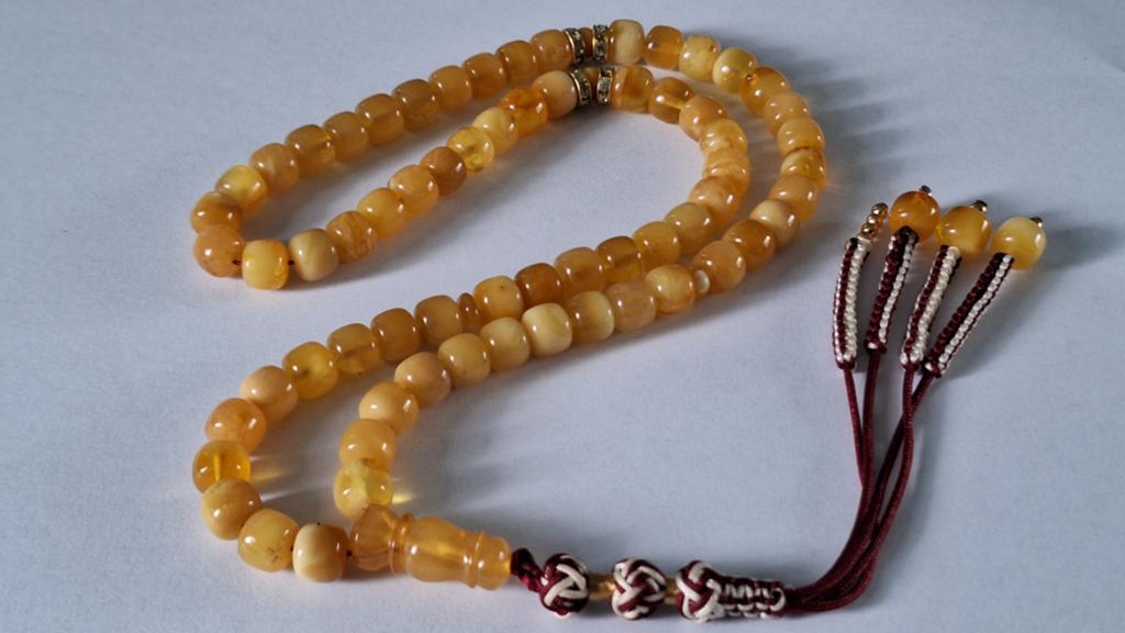 Baltische amber barnsteen tesbih ketting, Ophalen of Verzenden, Overige materialen, Ketting, Met edelsteen