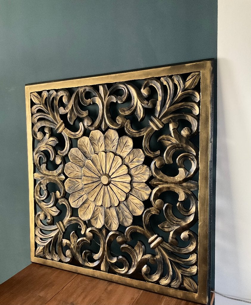 wandpaneel 90x90 groot hotel chique zwart goud, Ophalen, Oosters, 90 cm, Hout