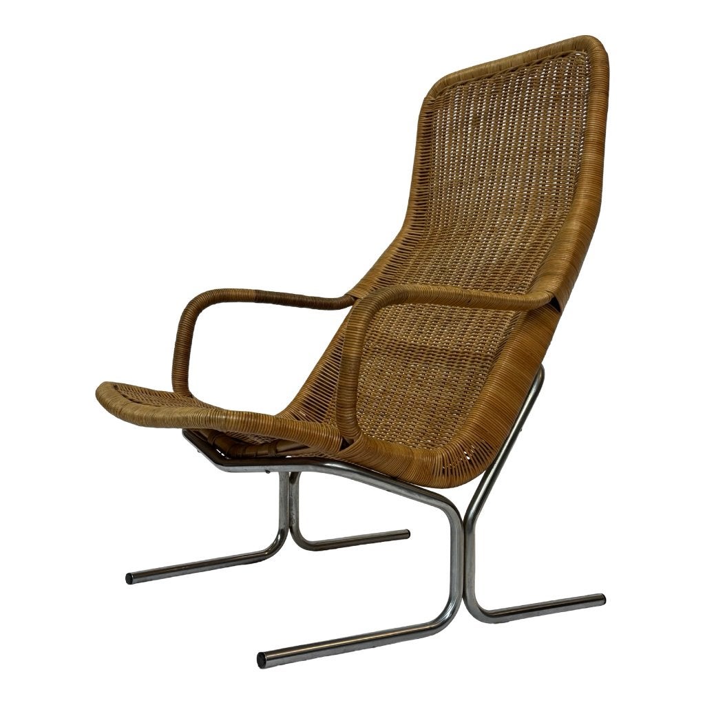 Vintage Rotan Fauteuil - Dirk Van Sliedregt Jaren 60 Design, 75 tot 100 cm, Metaal, Vintage design, Vintage design