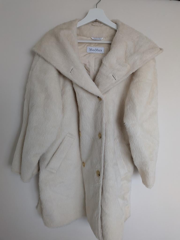 Max Mara Teddy Mantel Maat 38 - Crème, Kleding | Dames, Maat 38/40 (M), Beige, Max Mara, Ophalen of Verzenden