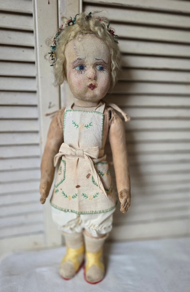antieke pop ~shabby aangedaan brocante stofpopje, Ophalen of Verzenden, Gebruikt, Pop