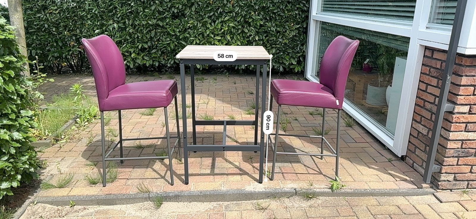 Bert Plantagie barkrukken paars + hoge tafel, 5 krukken of meer, Ophalen, Zo goed als nieuw, 60 tot 90 cm