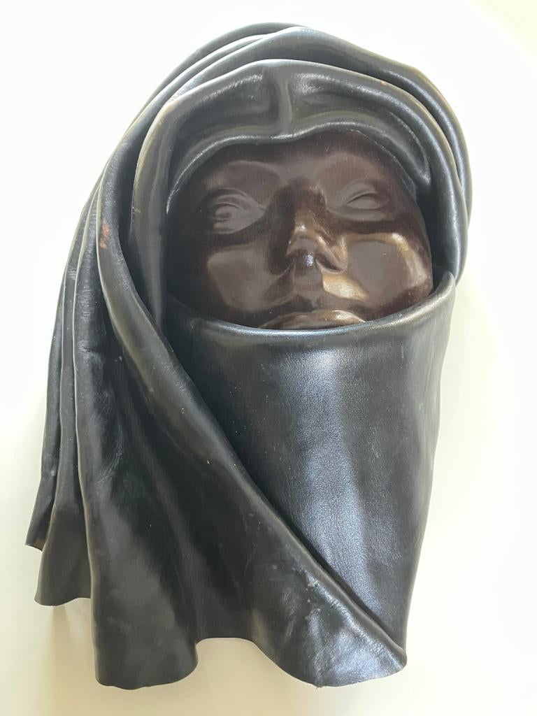 Leren masker gesluierde vrouw, Handgemaakt, Overige stijlen, Leer, Masker