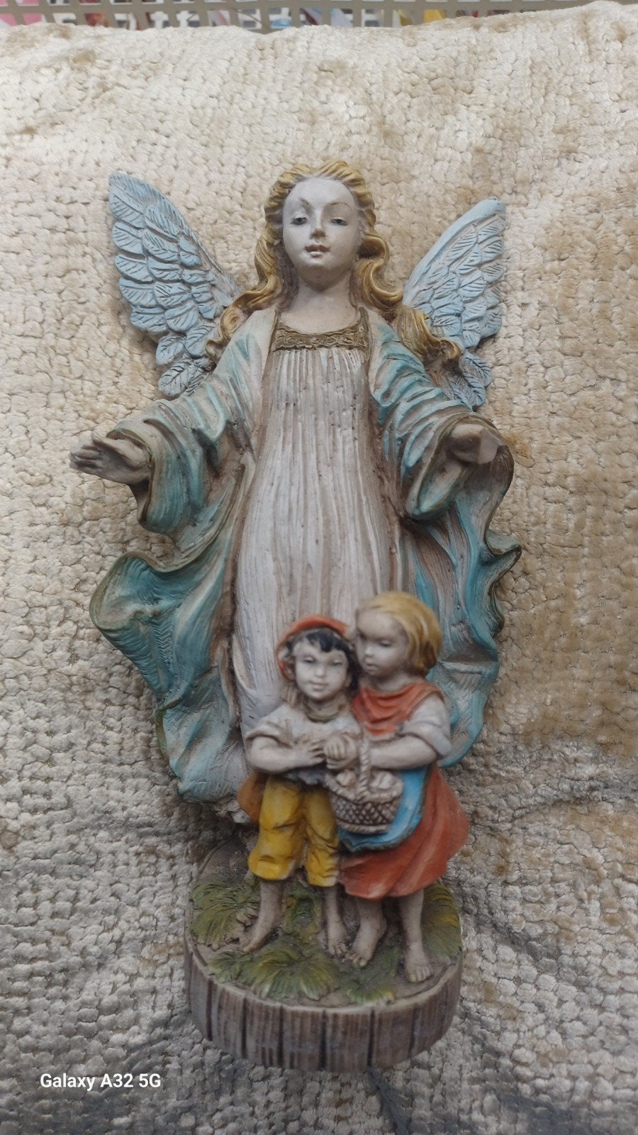 Beschermengel met kinderen - Religieus beeldje, Ophalen of Verzenden, Gebruikt, Beeld(je), Christendom | Katholiek