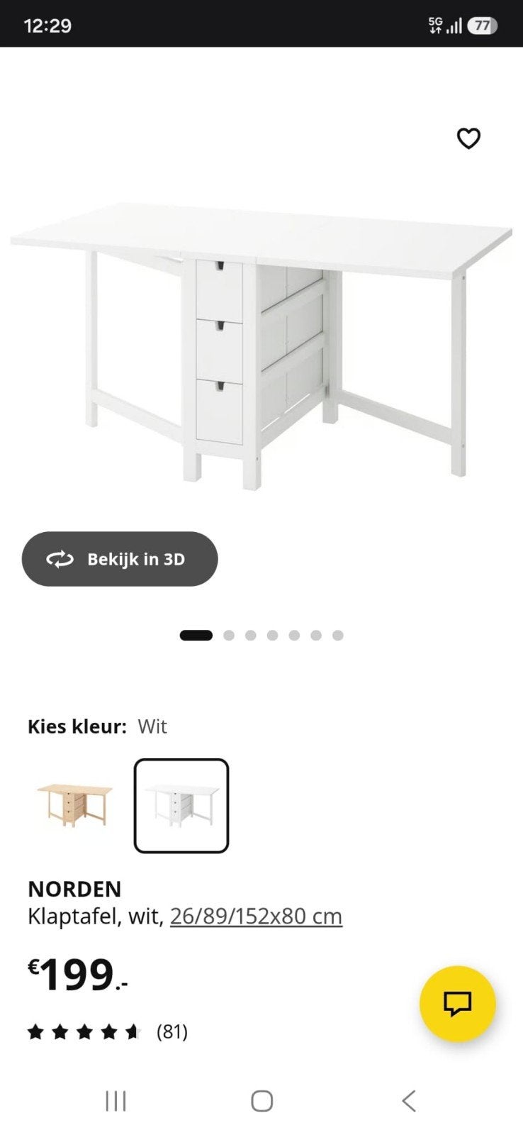 nieuw in doos; NORDEN Klaptafel wit, Huis en Inrichting, Tafels | Eettafels, Ophalen
