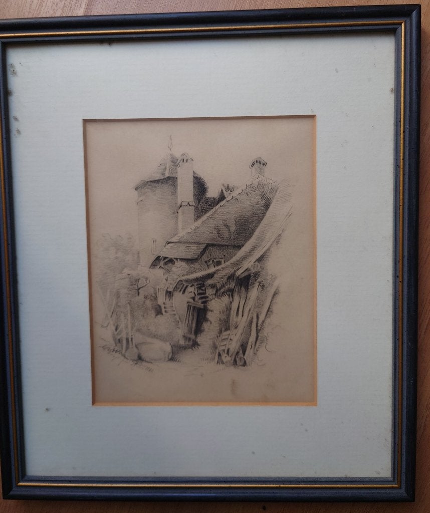 Potlood tekening uit 1842 Watermolen, A.v. Dragt?, Antiek en Kunst, Kunst | Schilderijen | Klassiek, Origineel werk, Impressionistisch