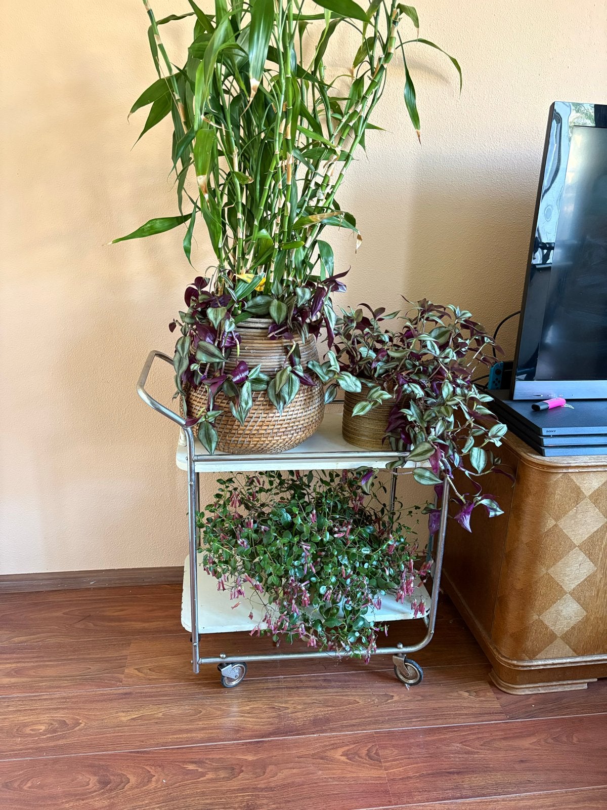 Vintage serveerwagen / theewagen met twee witte houten blade, Ophalen, Gebruikt, Wit, Vintage