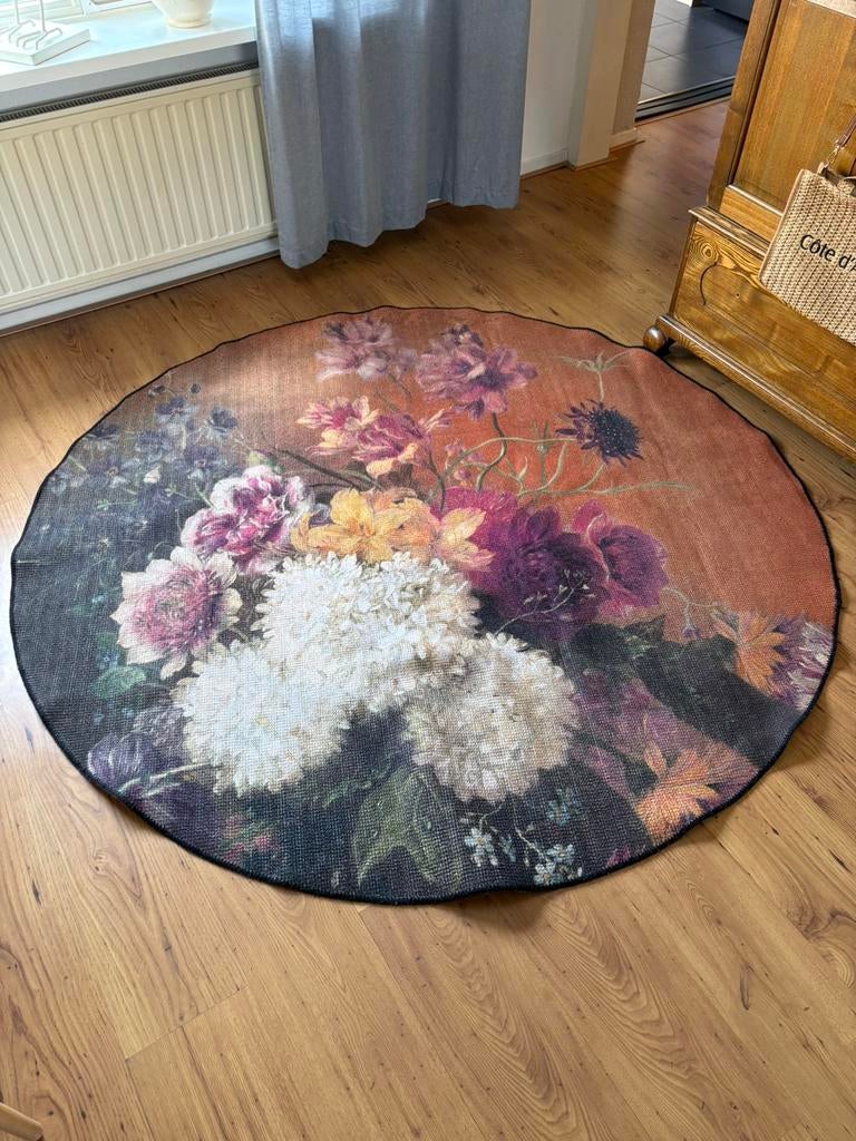 Bloemenvloerkleed diameter 180 cm, Ophalen of Verzenden, Zo goed als nieuw, Rond, 150 tot 200 cm