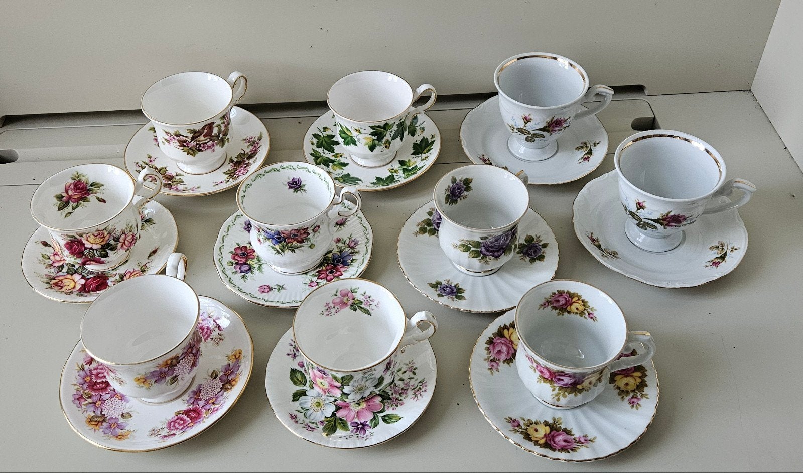 10 Vintage Engelse Kop en Schotels - Diverse Merken, Ophalen