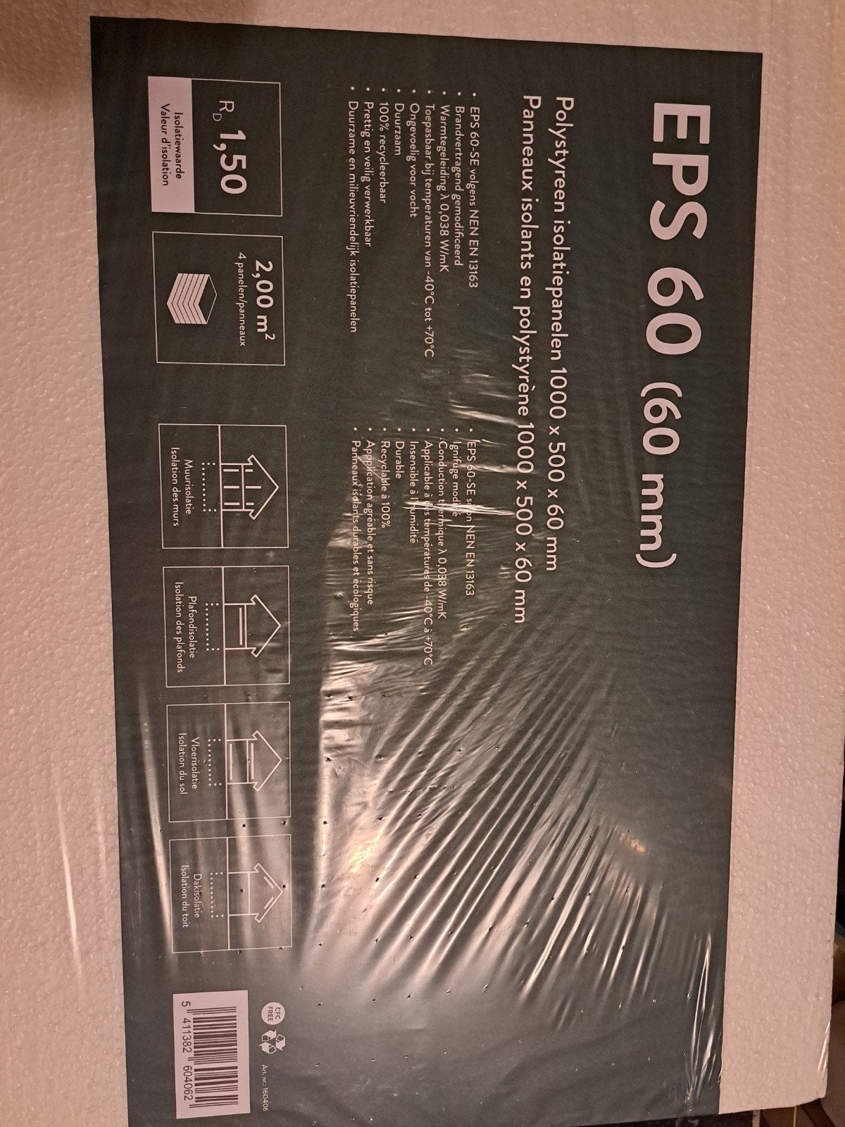 4 pakken EPS 60 isolatieplaten 60mm dik, nieuw in verpakking, Ophalen, Dakisolatie, 4 tot 8 cm, Nieuw