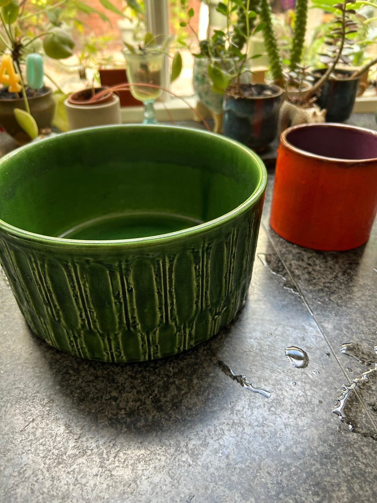 Vintage Jasba Plantenpot - Groen Aardewerk, Tuin en Terras, Bloempotten, 25 tot 40 cm, Gebruikt, Rond, Binnen