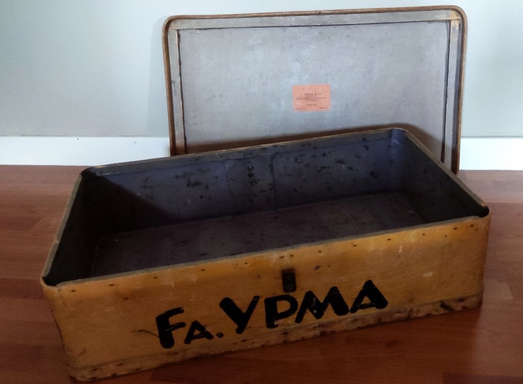 Unieke, originele multiplex gevormde kist met deksel, Minder dan 50 cm, Gebruikt, 50 tot 100 cm, Ophalen of Verzenden
