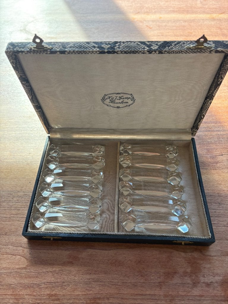 Antieke kristallen messenleggers in orginele doos, Antiek en Kunst, Ophalen
