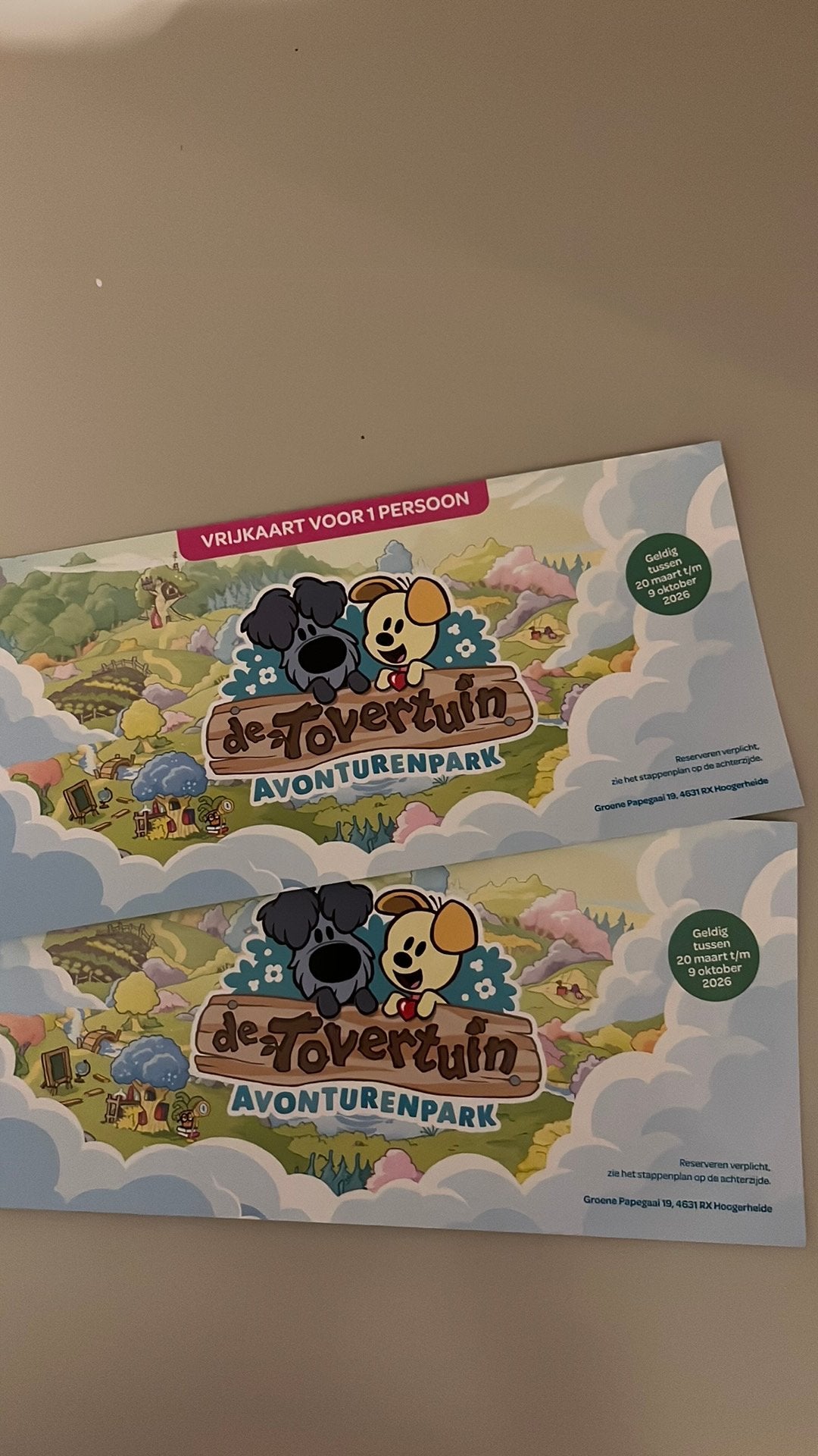 2 kaarten voor de tovertuin woezel & pip, Ophalen of Verzenden, Zo goed als nieuw, Meerdere plaatjes