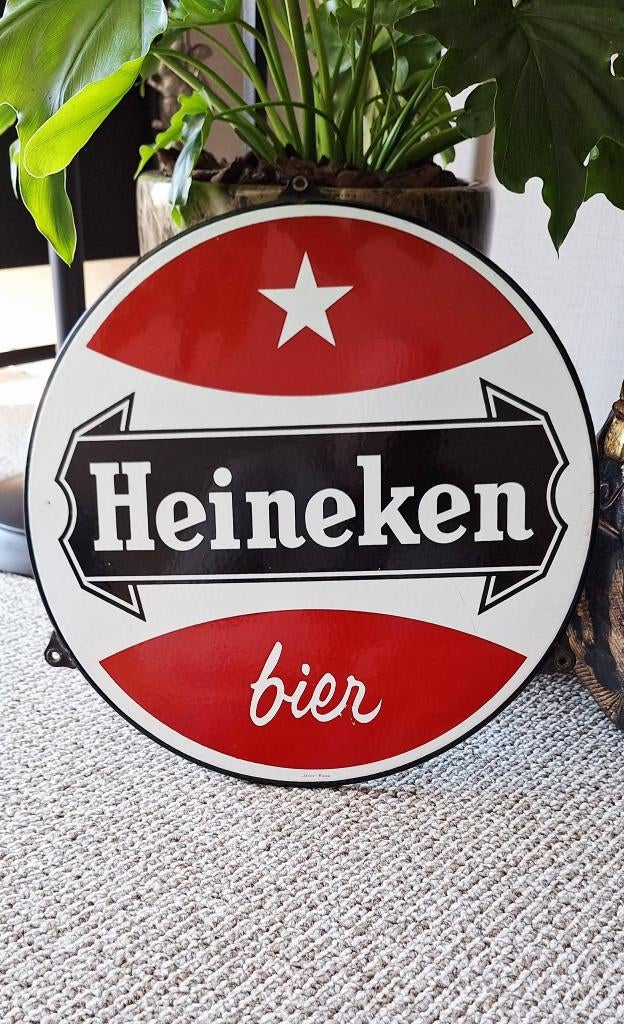 Pracht vintage emaille Heineken bier reclamebord🍺, Verzamelen, Reclamebord, Gebruikt, ., Ophalen of Verzenden