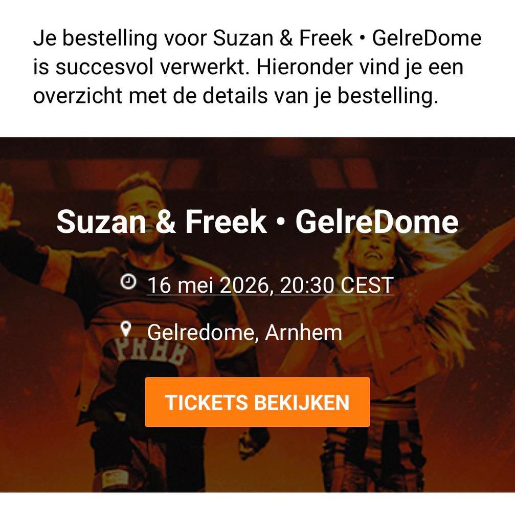 2 kaartjes Suzan&Freek zaterdag 16 mei, Twee personen