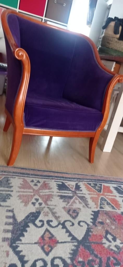 Paarse fauteuil oorspronkelijk uit Portugal, Huis en Inrichting, Ophalen, Minder dan 75 cm, Zo goed als nieuw, Stof