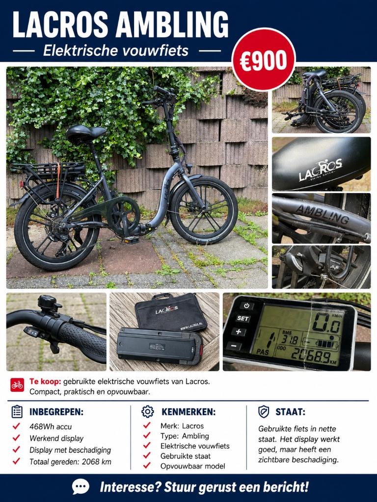 Elektrische Vouwfiets Lacros Ambling, 20 inch of meer, Gebruikt, Versnellingen, Totaal opvouwbaar
