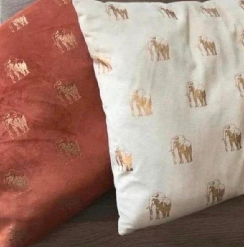 Set van 2 sierkussens met olifantenprint, Huis en Inrichting, Overige merken, Meerkleurig, Met print, Vierkant