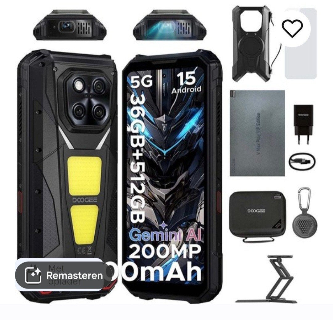 DOOGEE VMAX Play Robuuste Smartphone 5G - 36GB RAM - 512GB, Telecommunicatie, Zo goed als nieuw, Inclusief screenprotector, Grijs