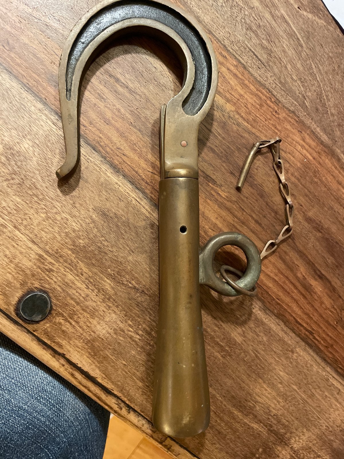 Antieke messing bootshaak met ketting, Antiek en Kunst, Ophalen of Verzenden