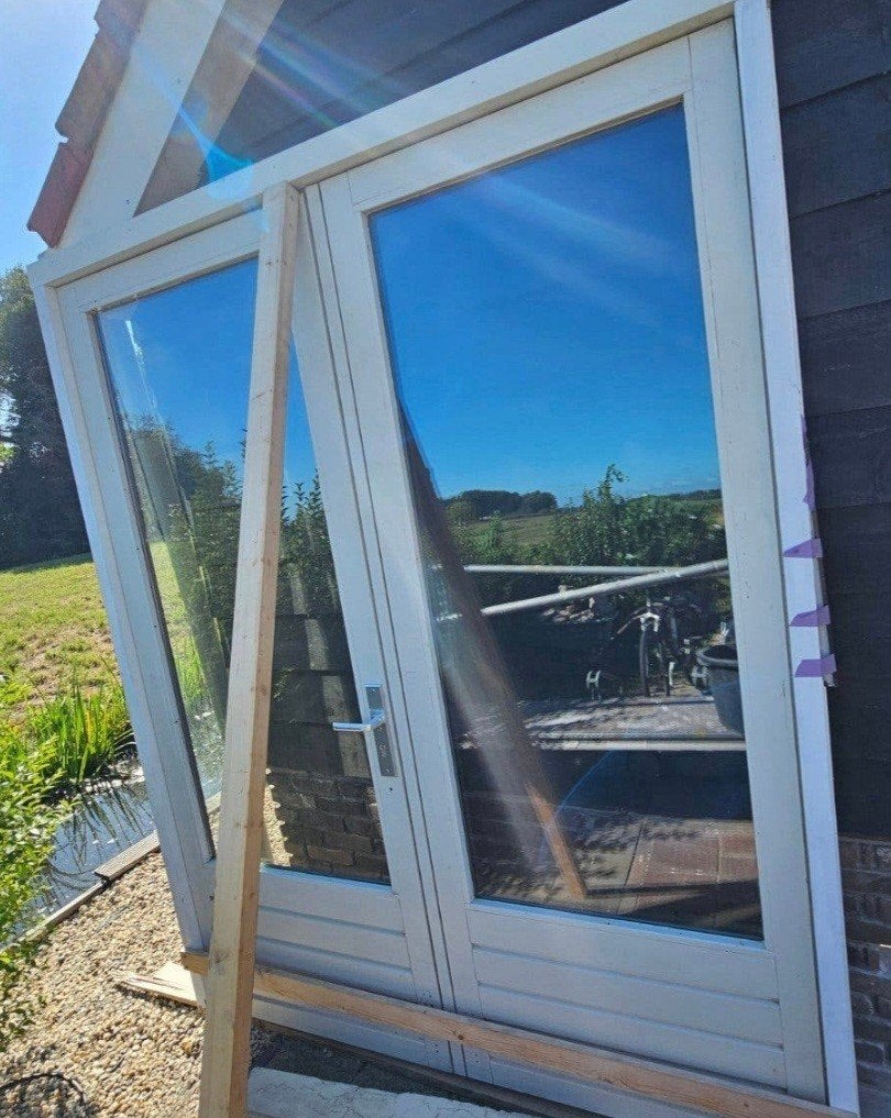 openslaande deuren dubbele deuren met kozijn, Doe-het-zelf en Verbouw, Kozijnen en Schuifpuien, Gebruikt, Deurkozijn, 225 cm of meer