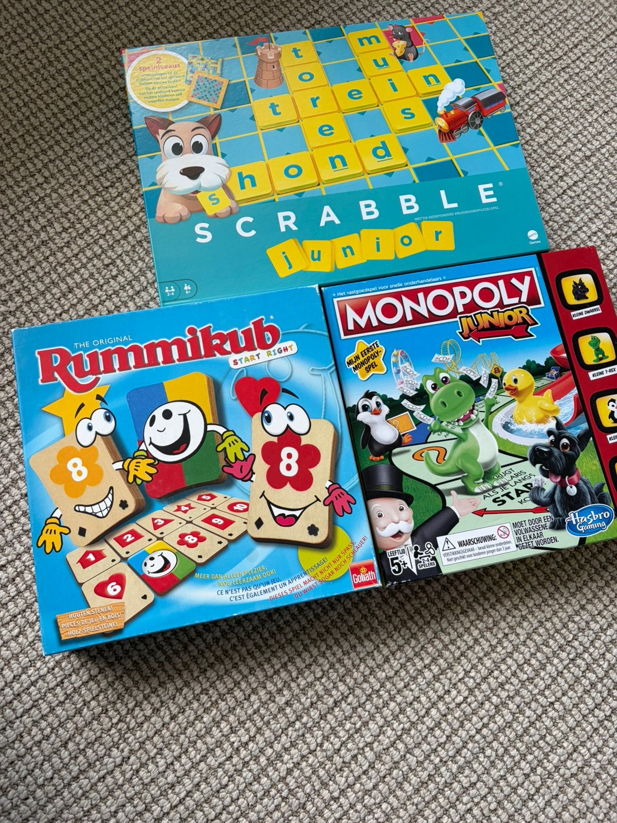 Rummikub junior, monopoly junior, scrabble junior, Hobby en Vrije tijd, Gezelschapsspellen | Bordspellen, Ophalen