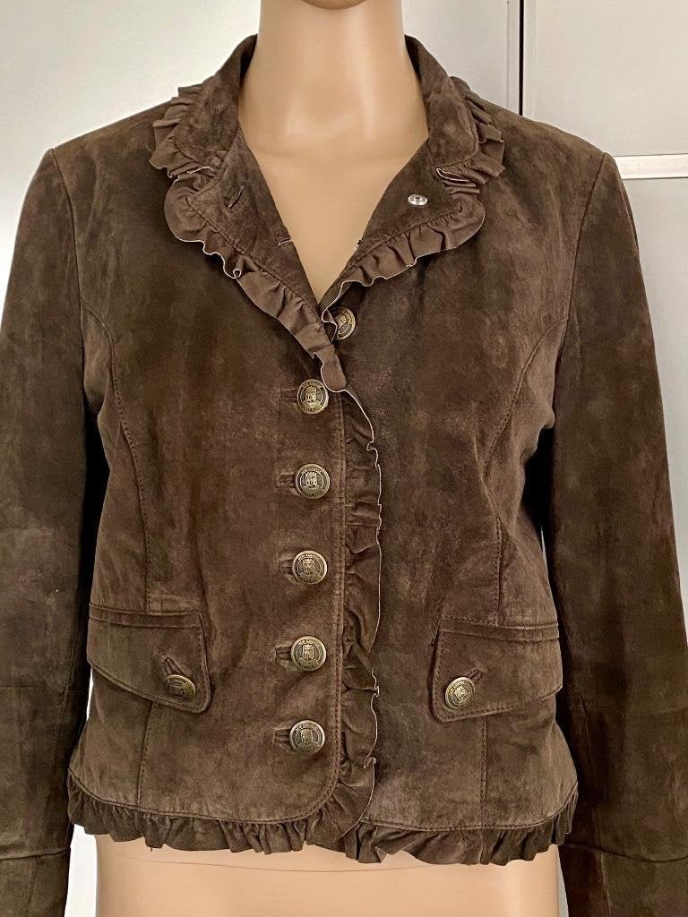 H840 Echt-suede-leren jasje maat 38=M blazer colbert bruin, Kleding | Dames, Jasjes, Kostuums en Pakken, Maat 38/40 (M), Bruin