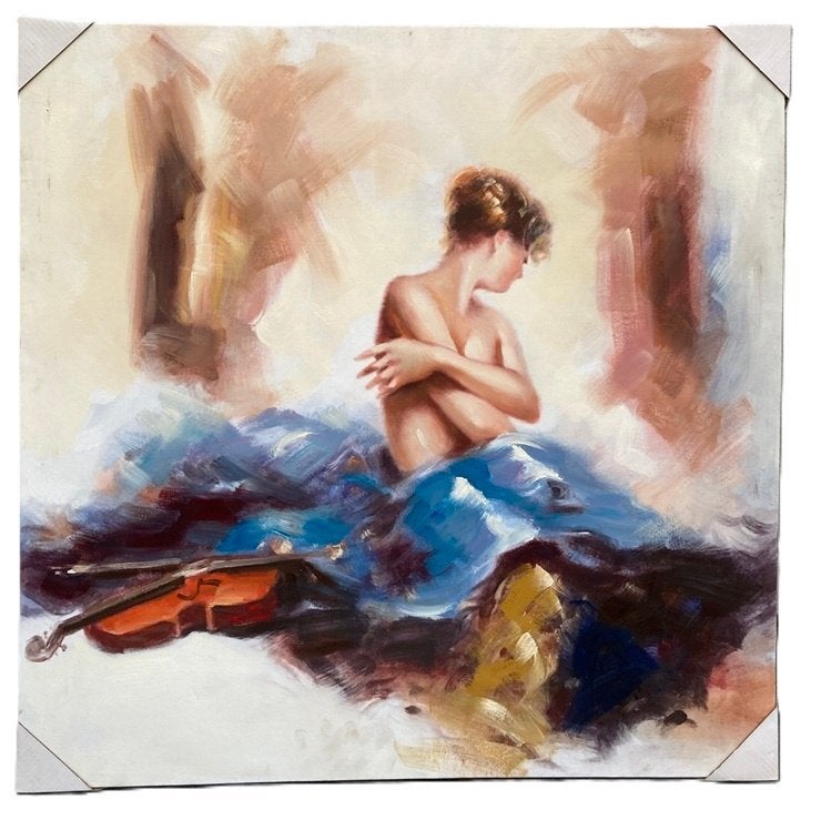 SCHILDERIJ DAME IN POSE MET EEN VIOOL 70x70 cm, Ophalen