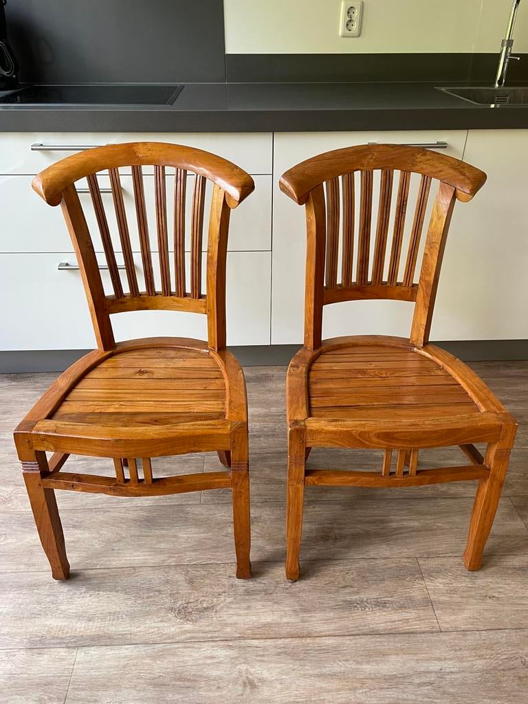 Antieke teak houten eettafel stoelen - 2 stuks, Ophalen