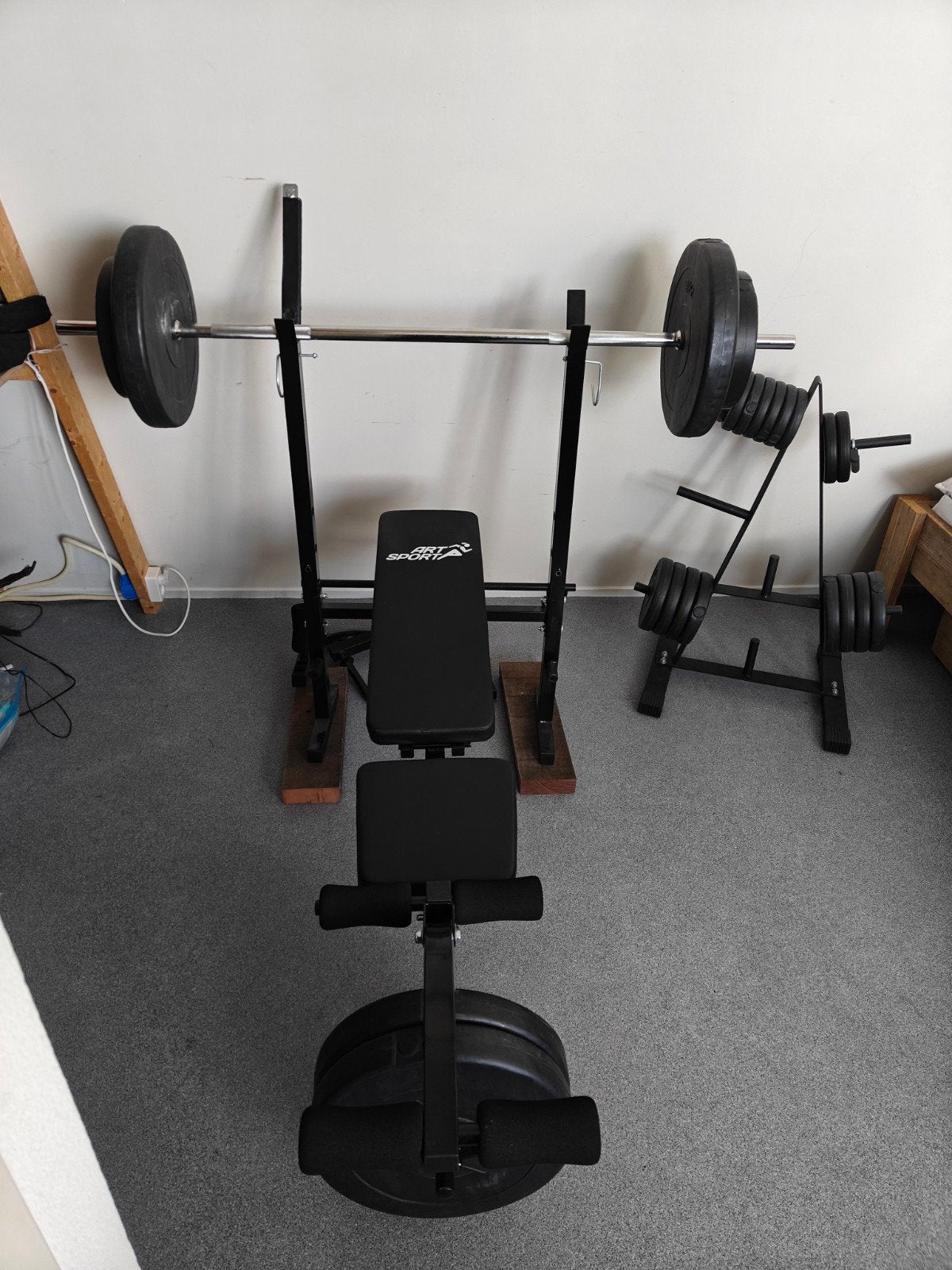 Halterbank met stang en 98,5 kg aan gewichten 30mm, Ophalen, Borst, Fitnessbank