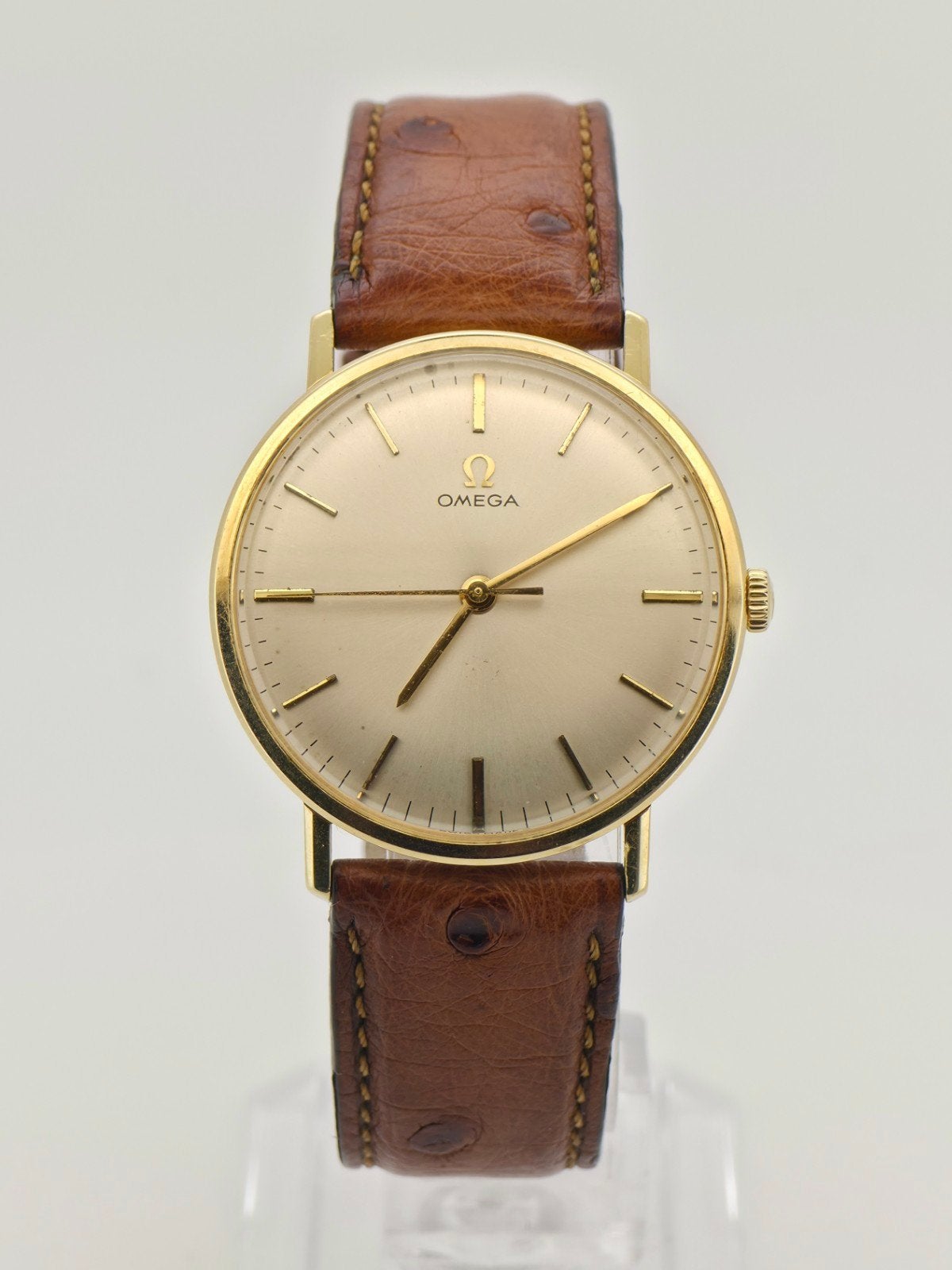 Omega 14K Massief Goud Cal. 601 Vintage Dress Watch Horloge, Leer, Polshorloge, Ophalen of Verzenden, Zo goed als nieuw
