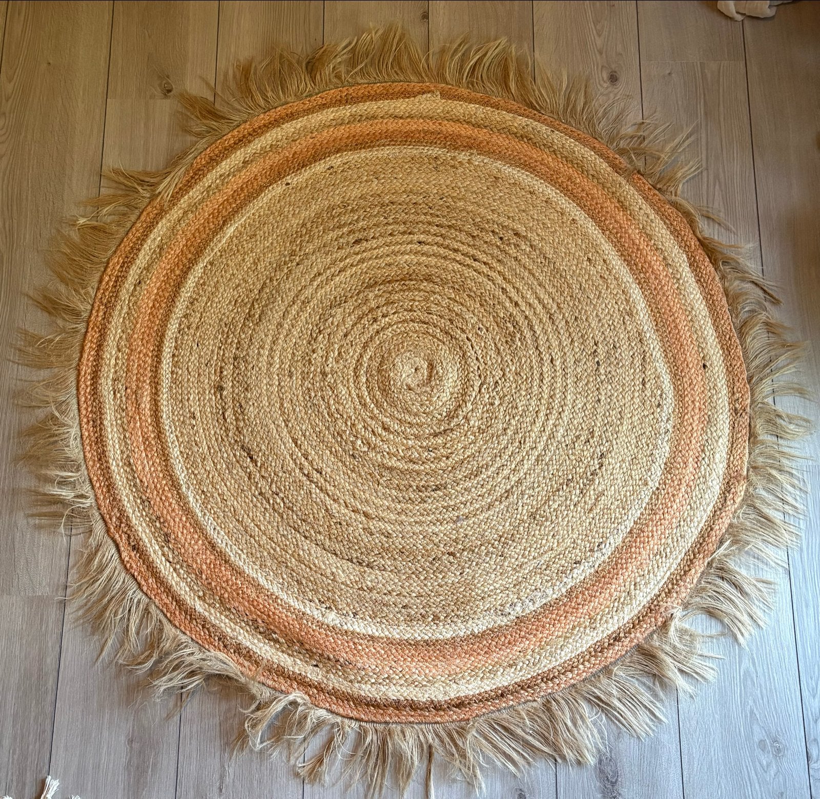 Rond jute vloerkleed Tapis Petit met terracotta details, Ophalen, Gebruikt, 100 tot 150 cm, Bruin