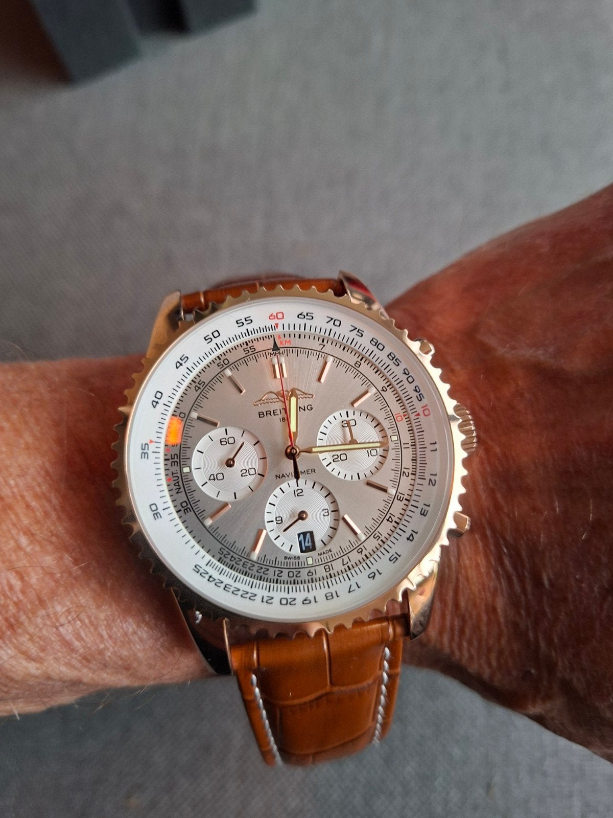 Breitling Navitimer Roségoud Heren Horloge, Ophalen of Verzenden, Nieuw, Leer