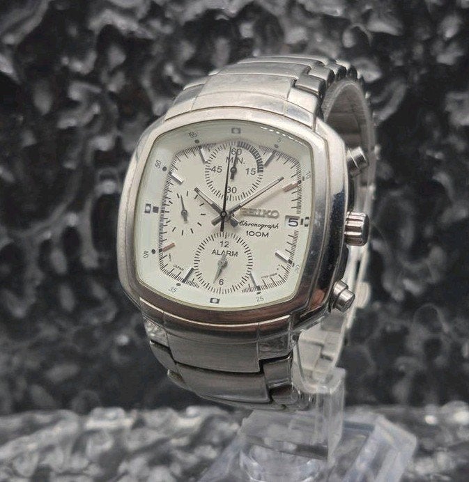 Seiko Alarm Chronograph Ref. 7T62-0FS0 Wit - Nieuwe Batterij, Seiko, Gebruikt, Seiko Watch Corporation, Info@seikowatches.com