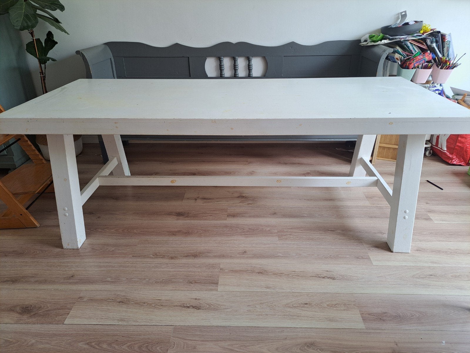 Grote witte houten eettafel, Ophalen, Gebruikt, 200 cm of meer, 50 tot 100 cm