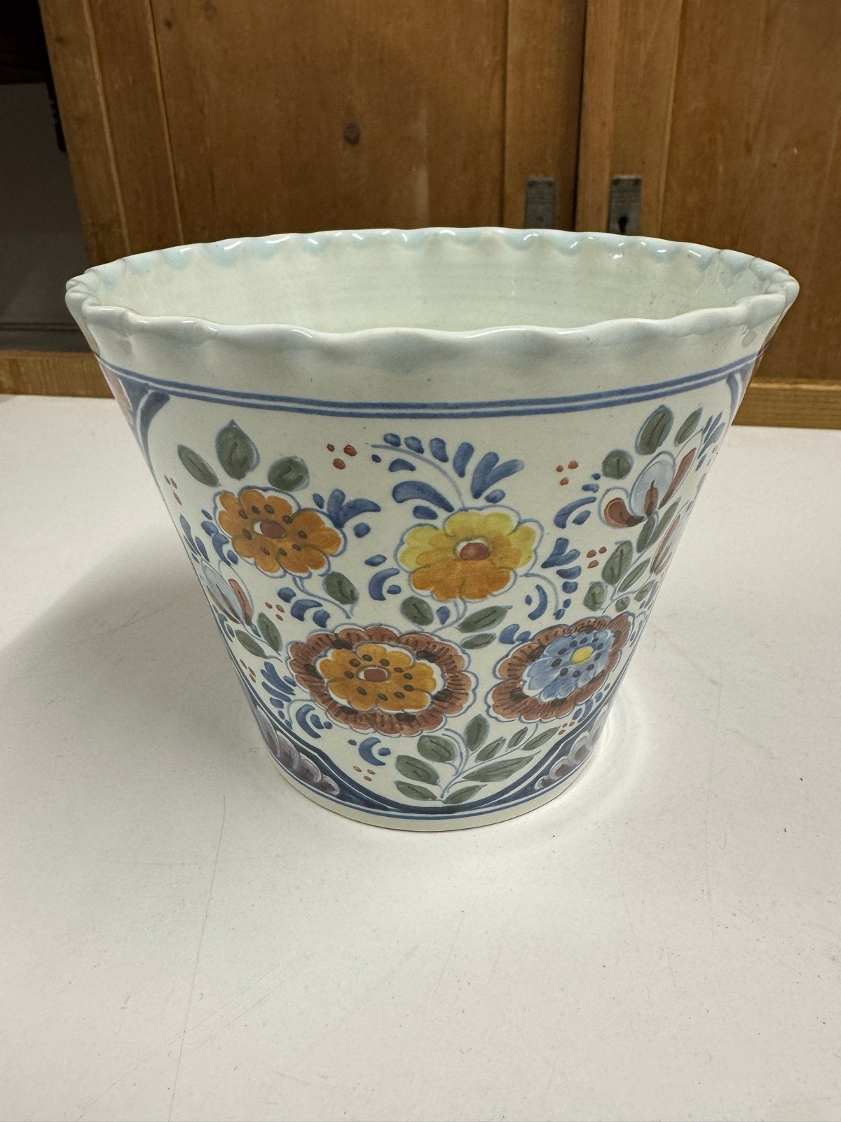 Antieke Oud Delftse Blauwe Bloempot met Bloemmotief, Ophalen