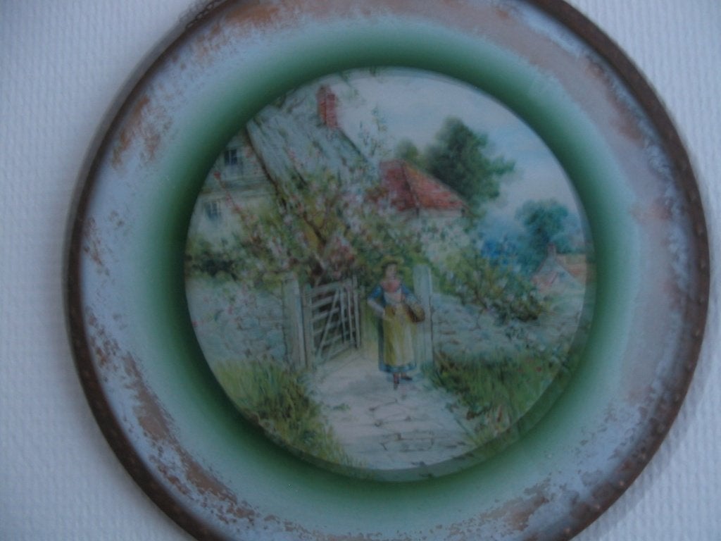 Te koop op glas geschilderd landschap, Antiek en Kunst, Ophalen, Klassiek, Landschap, Overige ondergronden
