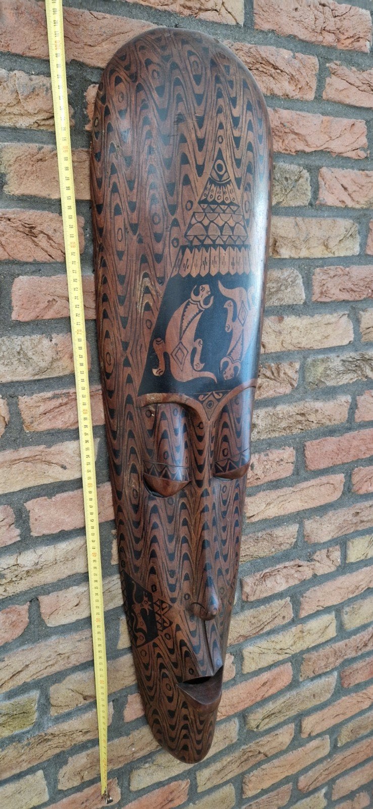 Groot Afrikaans houten masker, Bruin, Masker, Geschilderd, Ophalen