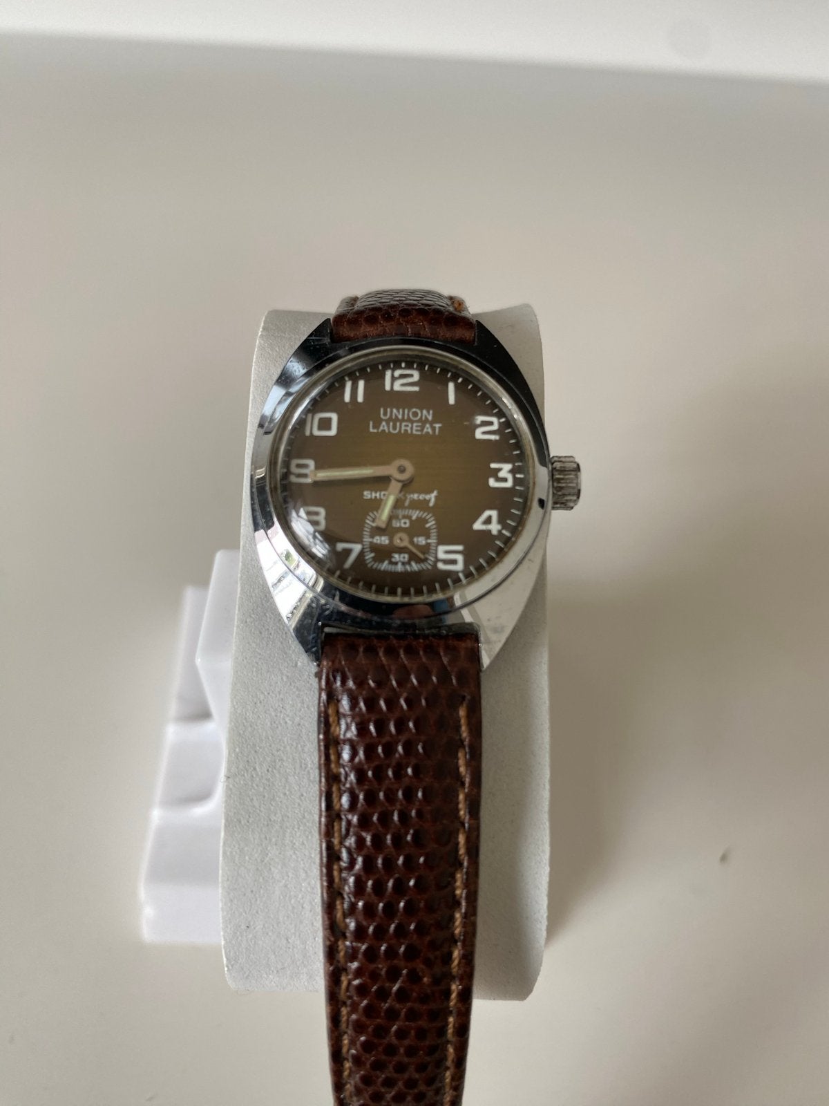 Vintage Union Laureat Polshorloge - Bruin Leer, Sieraden, Tassen en Uiterlijk, Ophalen of Verzenden, Gebruikt
