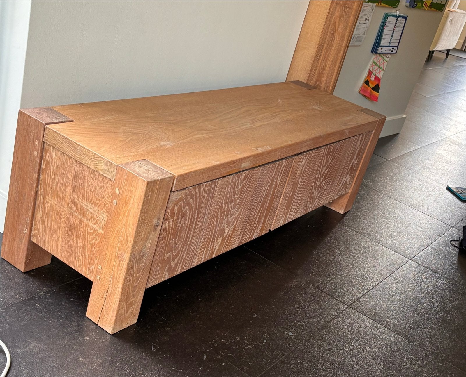 Massief eiken tv-meubel met 2 deuren 156x45x45cm, Ophalen, Gebruikt, 150 tot 200 cm, Eikenhout