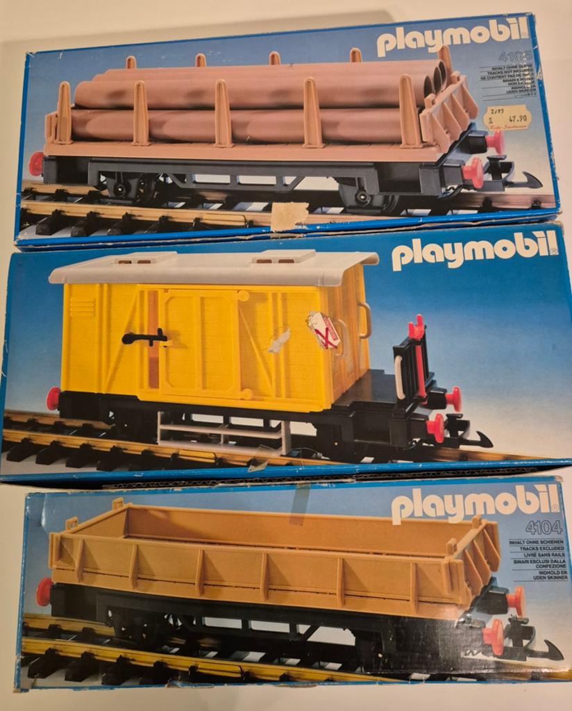 Playmobil treinwagons (3 stuks) met dozen, Gebruikt, Lego, Overige typen, Ophalen of Verzenden