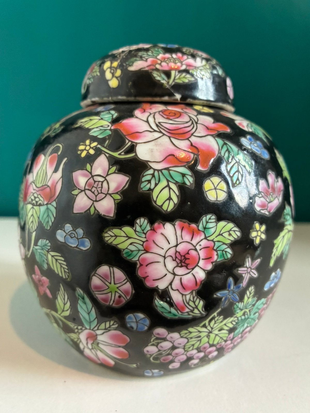 Vintage millefleurs noire gemberpot, Ophalen of Verzenden