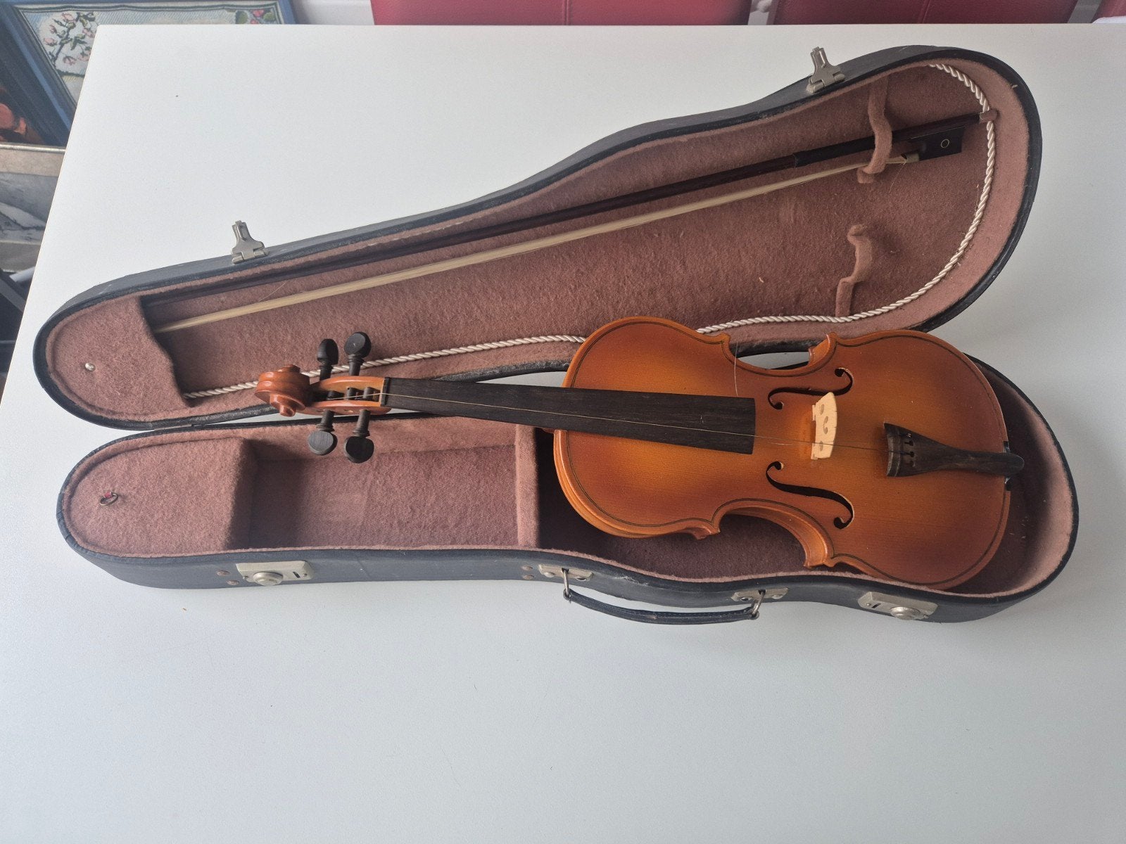 Mooie viool met koffer en strijkstok, Gebruikt, Overige formaten, Viool, Ophalen of Verzenden