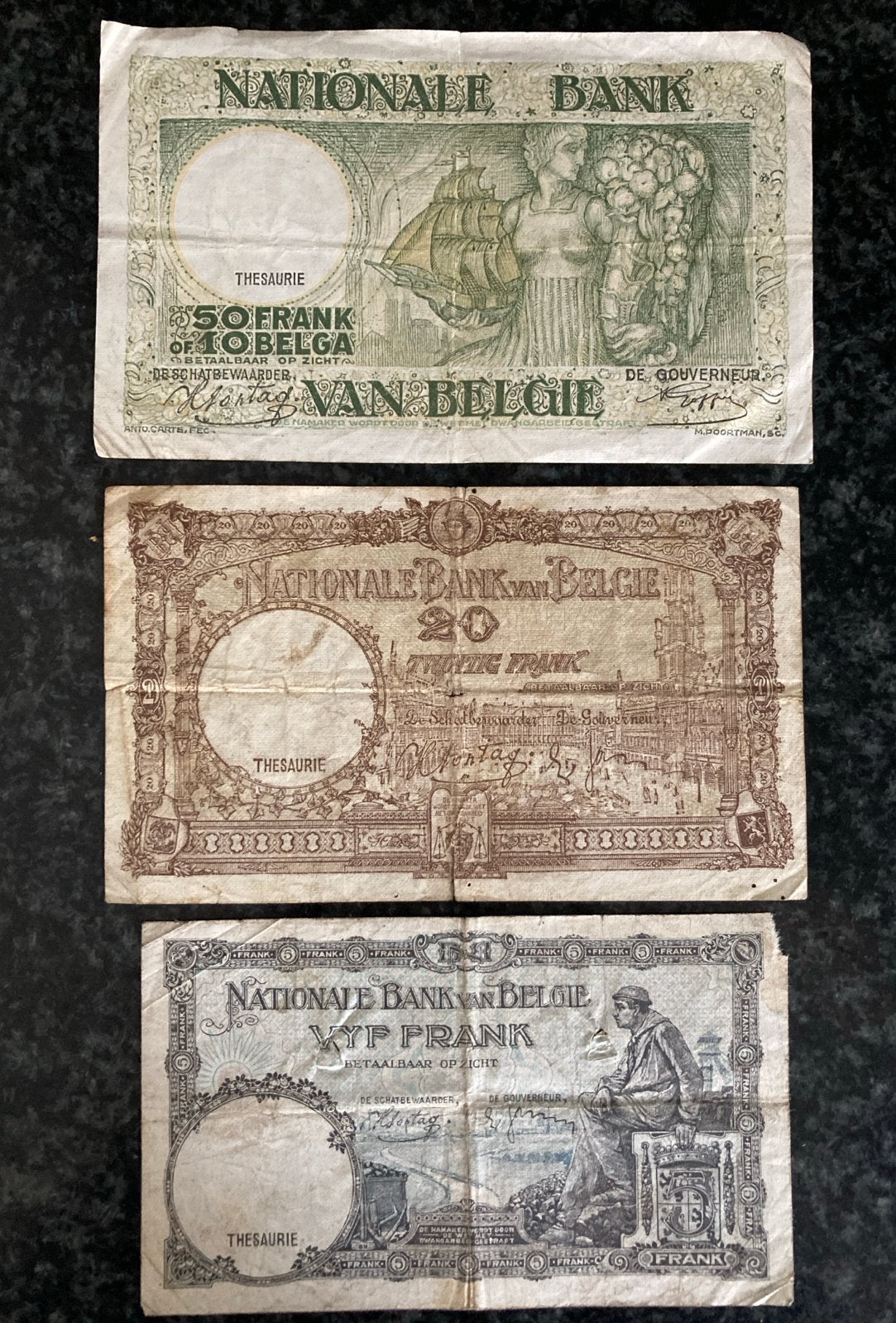 Set Belgische Frank biljetten (5, 20, 50 Frank), Postzegels en Munten, Ophalen of Verzenden, Setje