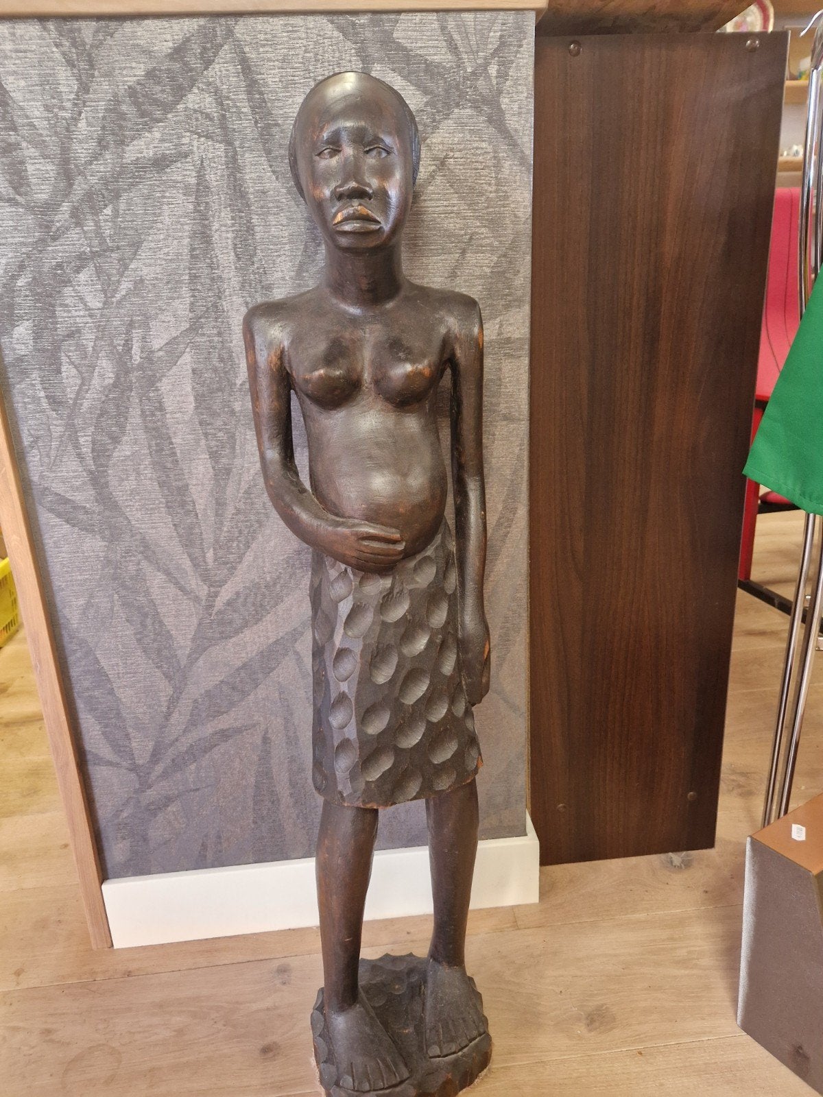 Houten Afrikaans Beeld van Zwangere Vrouw, Ophalen of Verzenden