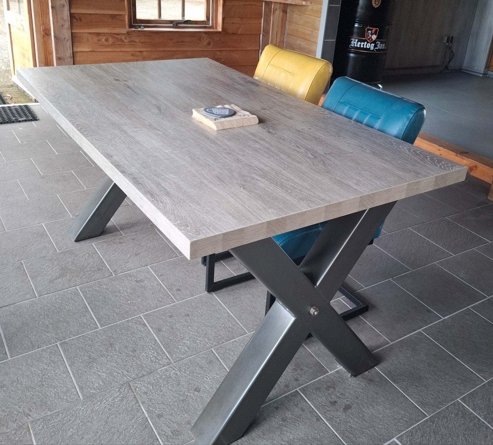 Eettafel met lamulux blad, Huis en Inrichting, Ophalen, 50 tot 100 cm, Zo goed als nieuw, 150 tot 200 cm