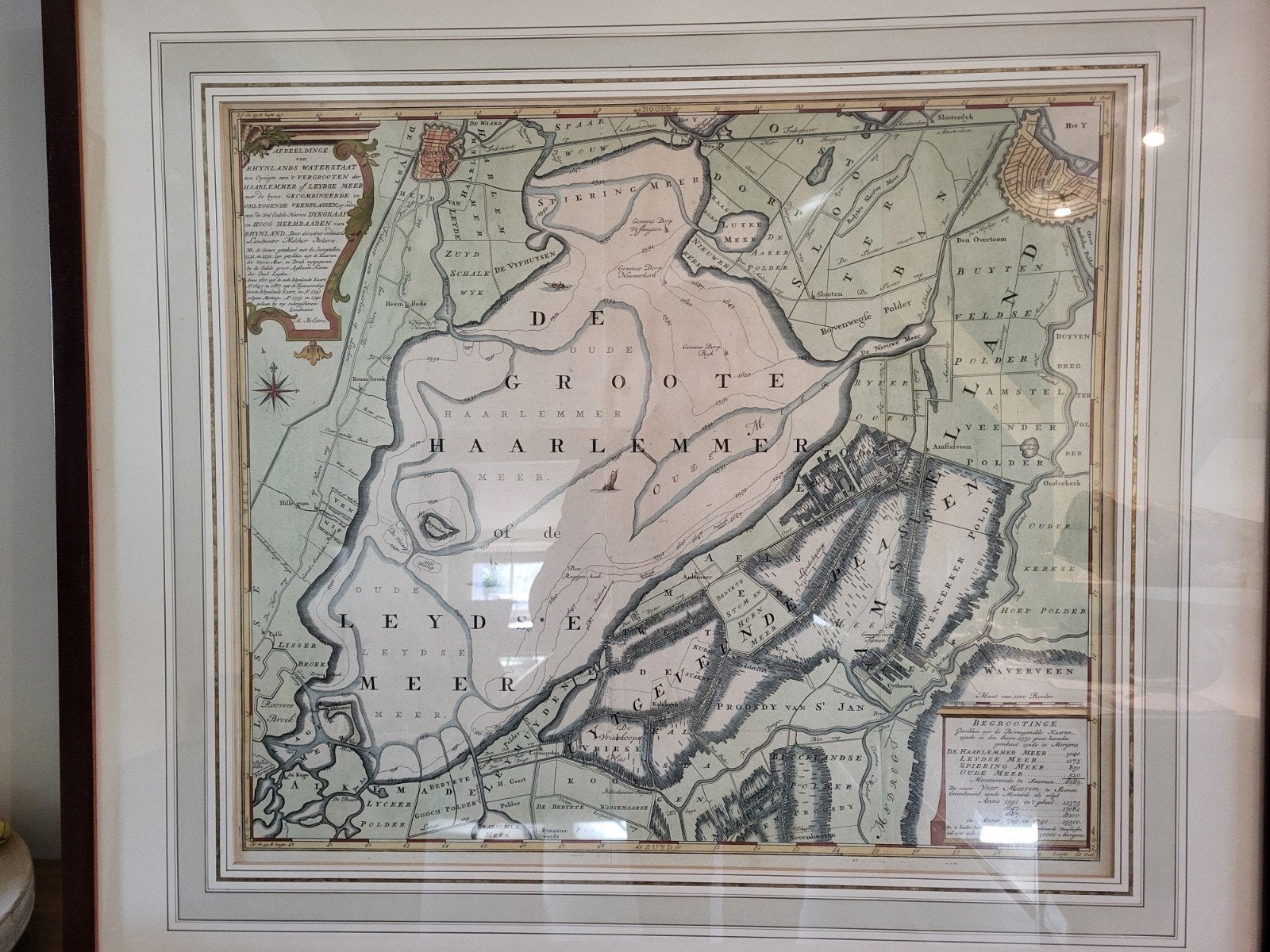Haarlemmermeer  Melchior Bolstra 1740 certificaat v Echtheid, Antiek en Kunst, Ingelijst, Cartografie, 90 cm, 80 cm