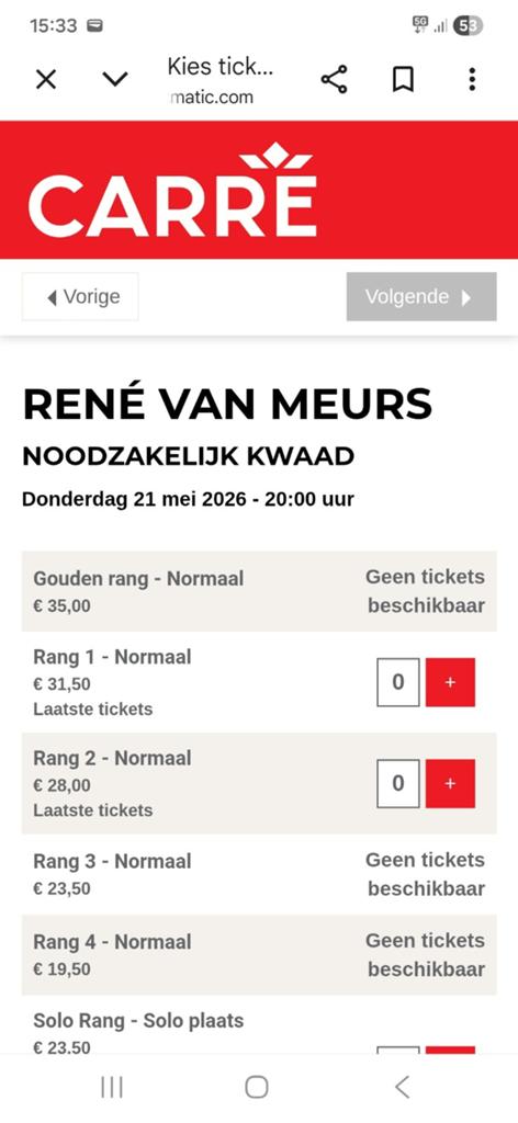 3 kaarten Renee Meurs donderdag 21 mei, Tickets en Kaartjes