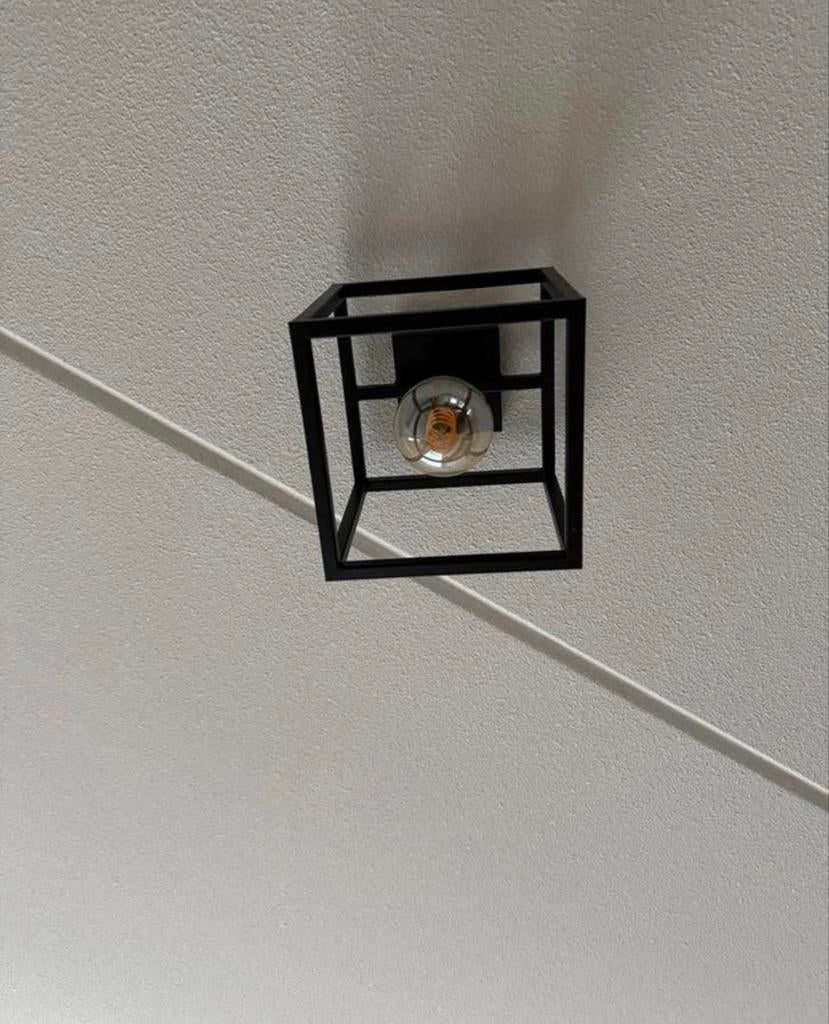 4x Industriële vierkante lampen met gloeilamp (Praxis), Ophalen of Verzenden, Zo goed als nieuw, Metaal